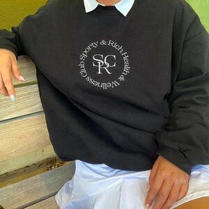 Sporty & Rich Wellness Club Sweatshirt Size S Black Crewneck Athleisure Graphic